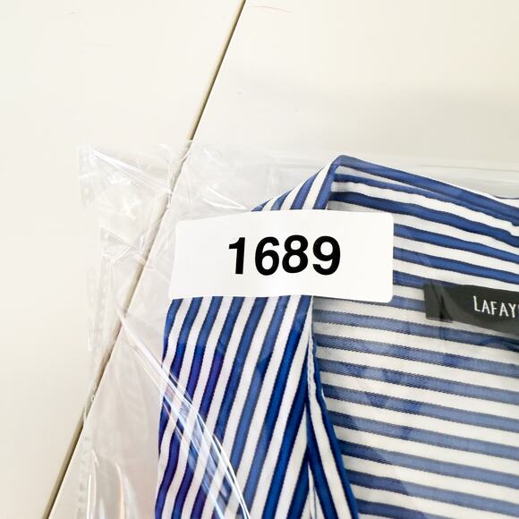 Lafayette 148 New York Blue White Stripe Button Up Shirt Cotton - Size 14 - Picture 10 of 10